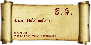 Baar Hümér névjegykártya